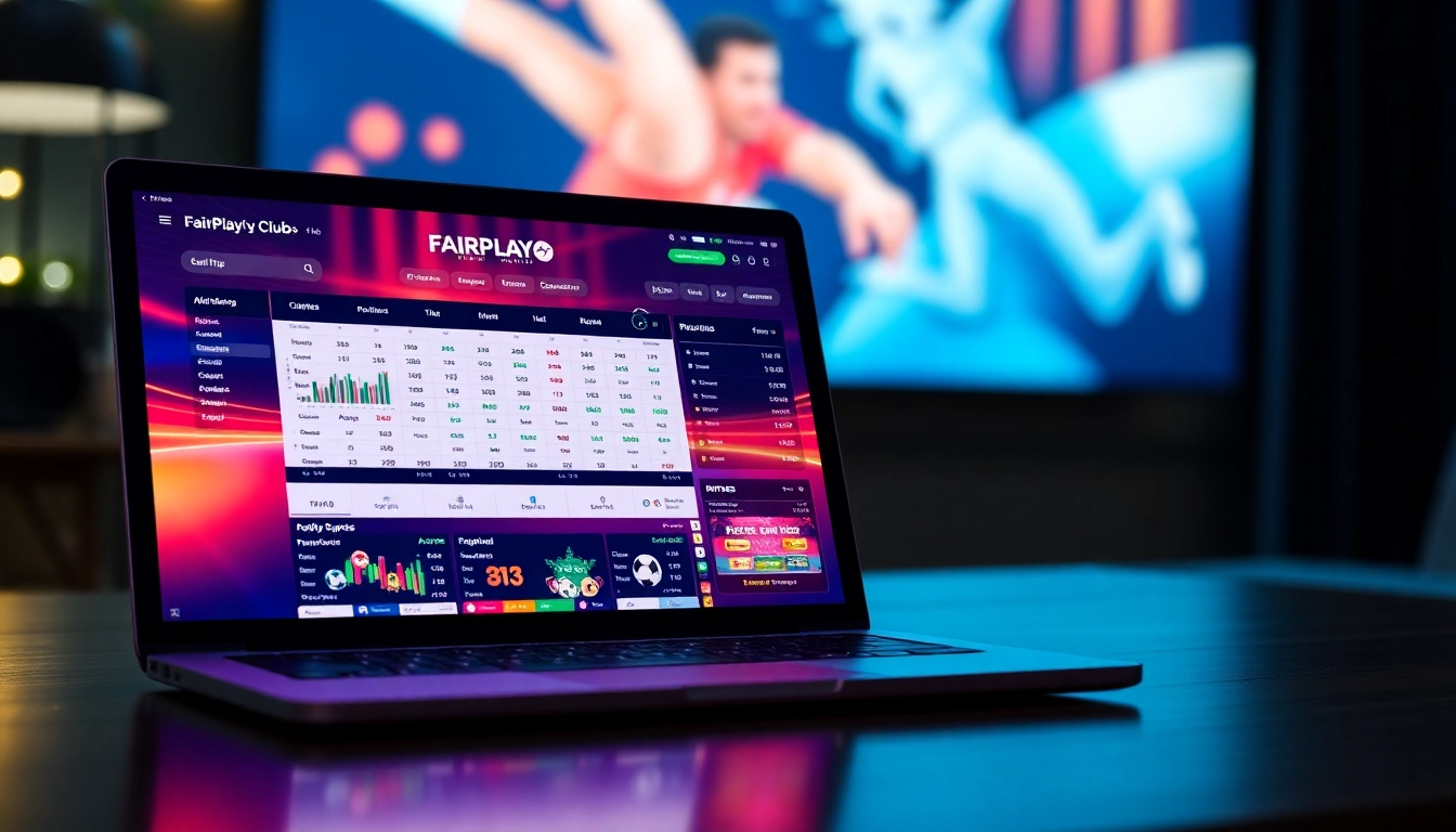 The fairplay club online betting platform displayed on a computer screen with sports icons and digital analytics, emphasizing trust and user engagement.